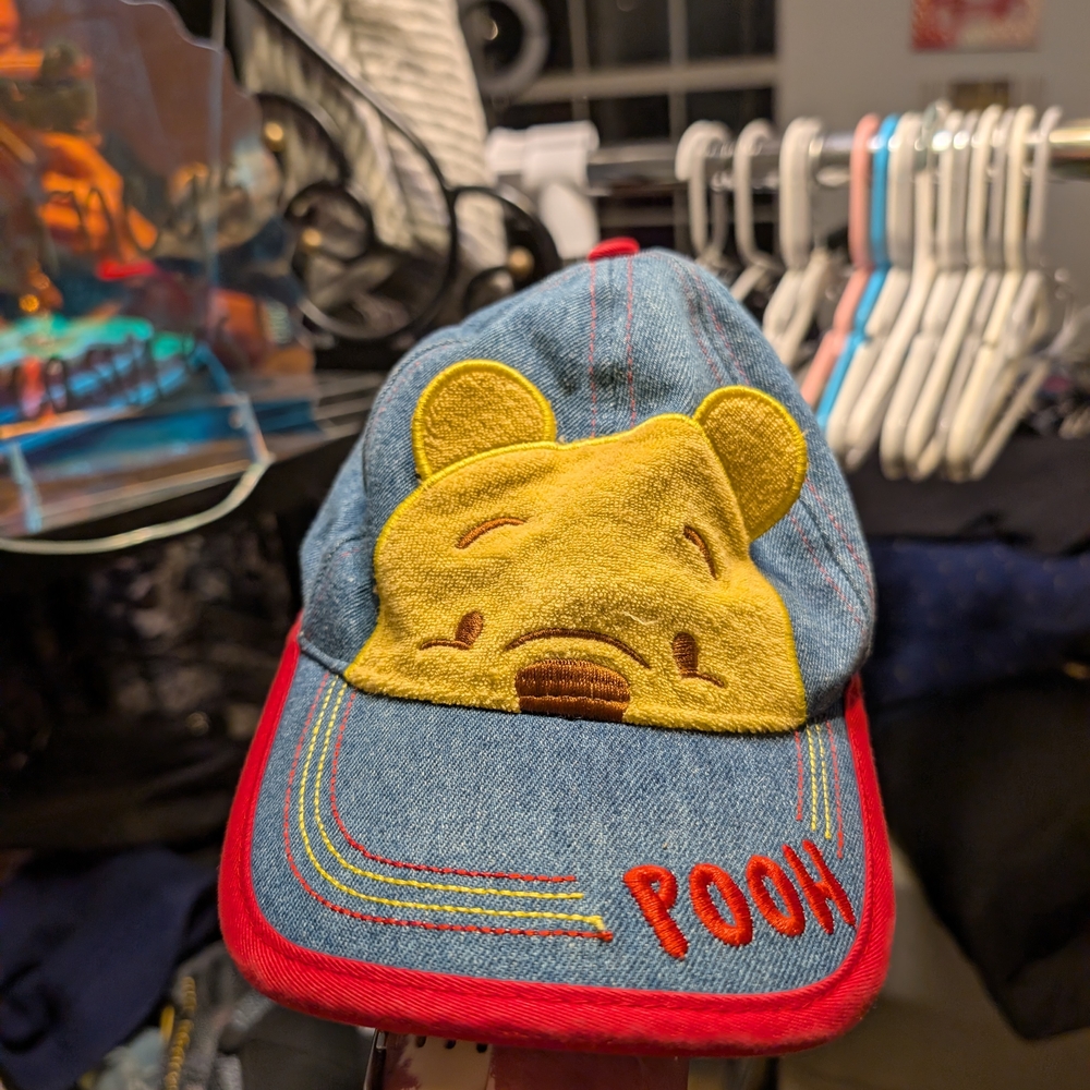 Vintage Disney Denim Cap with Yellow Pooh and Red Trim